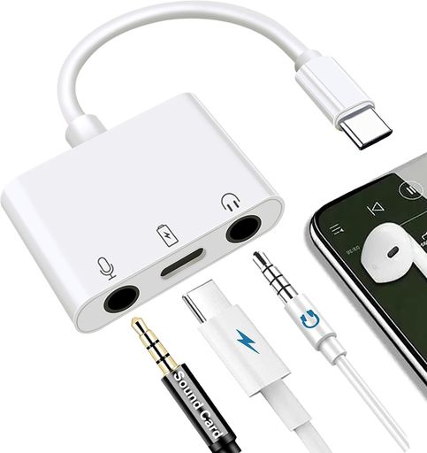 3in1 Type-C イヤホン変換 ケーブル タイプC イヤホンジャック 3.5mm Aux端子 USB-C PDイヤホン 充電アダプター音声通話可能/音量調節/音楽 iPhone15 iPad Pro iPad Air4/Galaxy