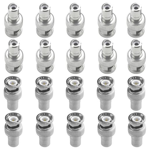 BNC - RCA アダプター: BNC オス (ピン) から RCA メス (穴) コネクター。 BNC 装備のソース デバイスを RCA 装備の に接続したり、RCA 装備のソース デバイスを BNC 対応デバイスに接続したりできます。 BNC オス ジャックから RCA メス プラグは、ビデオ機器、VCR、カメラ、衛星、テレビなどに適した CCTV 同軸ケーブルの設置に使用されます。 使いやすい: BNC RCA アダプターへの F 同軸コネクタが必要なだけで、プロのツールを使用せずにケーブルに簡単に接続できます。 パッケージ内容: 20* BNC オス - RCA メス アダプター コネクター。