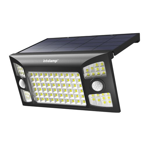 インテランプ(intelamp) ソーラーセンサーライト 屋外 人感 防犯灯 3灯式 折り畳み 4Wパネル 4000mAh 1300lm 6500K