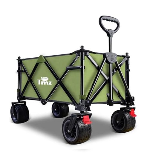 キャリーワゴン 折りたたみ式キャリーカート ワンタッチ収束 アウトドア 大型タイヤ 大容量127L 耐荷重120kg ブレーキ付き、取り外し可能な屋根付き (グリーン)