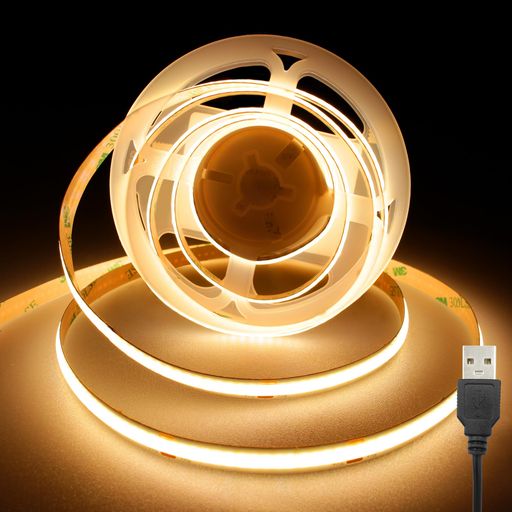 【ダークスポットなし】COB LEDストリップライト3000Kは、ダークスポットもグレアもなく、柔らかい光で、水銀や紫外線も一切出さないので、目に安全です。3000KのLED cobテープライトは、完全に滑らかで均一な光を作り出し、シームレスな直線光のように理想的です。640個のLED(320個/m)の高密度設計により、中央部分に暗い箇所ができるのを避けることができます。 【COB LEDライトのハイライト】COBリボンライトは180度のビーム角、低消費電力、高輝度効率、高色再現性指数(90+)を備えています。高色再現性指数は物体をより高級に見せます。 【簡単取り付け】LEDテープライトは、乾燥面と平面に貼り付ける可能性がある高度な強力な自己接着後のテープを採用しています。インストール時にバックレイヤから剥がれます 柔軟なCOB LEDテープライト:普通のLEDストリップライトと比較して、COBテープライトは大量のLEDビーズ、1mあたり320個、非常に密度が高いです。スポットなしでスムーズで均一な光を提供できます。