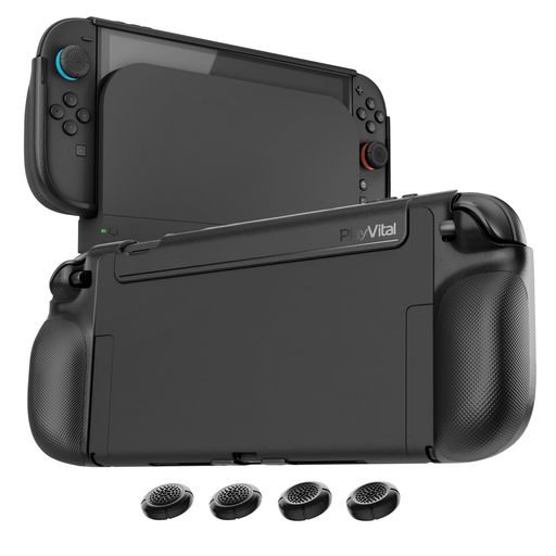 SWITCH 2専用設計:0.3MMの高精度カットでボタン・端子・通気口をしっかりカバー。ケースを装着したまま充電やプレイが可能です。ドックにも対応(差し込み時はしっかり押し込む必要がありますが、本体を傷つけることはありません)。ご注意:キックスタンドモードには非対応。 ハンドヘルドプレイに最適:ダイヤモンドテクスチャーのTPUグリップが手のひらとの接触面積を35%アップ。操作性やグリップ感が向上し、長時間プレイでも疲れにくい設計。プロゲーマーからカジュアルプレイヤー、小さな手の方にもおすすめ。 耐衝撃TPUシェル:柔軟性のあるTPU素材が落下や衝突、傷から本体をしっかり保護。旅行や日常使い、ご家庭でのお子様のプレイにも安心のカバーです。 スリムでモダンなデザイン:握りやすさとシンプルな美しさを両立。ミニマルなデザインを好むティーンやファミリー、シンプル派の方にも最適。超薄型設計により、ケースを装着したままドックへの接続が可能。充電やテレビモードへの切り替えもストレスフリーです。 エルゴノミックジョイスティックキャップ付属:凸型2個+凹型2個の合計4個入り。