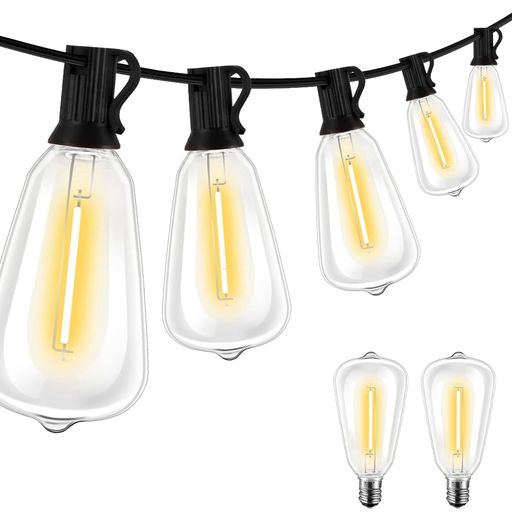 防雨型LEDストリングライト 15M 25個 ST38 LED電球付き(予備電球2個) 2700K電球色 PC素材 破損しにくい 連結可能 LEDイルミネーションライト屋内/屋外照明 ガーデンライト クリスマス イルミネー…