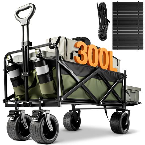 🌿【300Lの超大容量&amp;驚くほどコンパクトな収納】Aasnsnのキャンプワゴンは300Lの大容量を実現し、リアゲート(後部扉)の設計をさらに進化させました。これにより、アウトドアワゴンの積載長さが150%アップ!このキャンプワゴンの魅力は、大量の荷物を収納できることです。手作業で運ぶ場合と比べて、約4倍の荷物を楽に運搬でき、駐車場からキャンプ場などへの往復の負担を軽減します。 🌿【最大250kgの耐荷重】高品質で頑丈な鋼材を採用し、フレーム一体構造により、最大250kgの重量に耐えます。使用時のサイズは長さ121cmx幅50.5cmx高さ103cm、収納時のサイズは長さ20cmx幅60cmx高さ74cmです。キャンプ、花見、家族ピクニック、イベント出店、運動会など、アウトドア活動に欠かせないアイテムと言えるでしょう。 🌿【長尺物も運べる - リアオープン設計】ワゴンの後部は、左右のバックルを外すだけで簡単に開きます。自立式ハンモックやタープポールなど、普通のワゴンでは運びにくい長いキャンプ用品もストレスなく運搬可能。