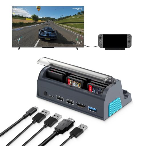 【6-in-1 多機能ドッキングステーション】この6-in-1多機能ドッキングステーションは、Type-Cポート、HDMI 2.0ポート、USB 3.0ポート、USB 2.0ポートx2を一体化した高性能アダプターです。また、背面にはゲームカードを9枚収納可能です。Switch 2用ドッキングステーションを使用すれば、テレビやモニターに簡単に接続でき、大画面でのゲームや動画視聴を楽しむことができます。Switch 2用ドックは、HDMI 2.0出力とUSB-Cハブ機能を兼ね備え、幅広いデバイスに対応する万能な接続ソリューションです。Switch 2用「21.0.0」バージョンに対応しています。 【超高画質 4K リアル表現】HDMI 2.0規格搭載により、最大 4K/60Hz の超高画質出力に対応。Switch 2用のゲームシーンや動画コンテンツを大画面で鮮明に再現し、細かなテクスチャや動きの滑らかさをリアルに体感できます。高精細画像を重視するユーザーに最適なマルチアダプタで、家庭での娯楽やディスプレイ接続ニーズを高次元で満たします。