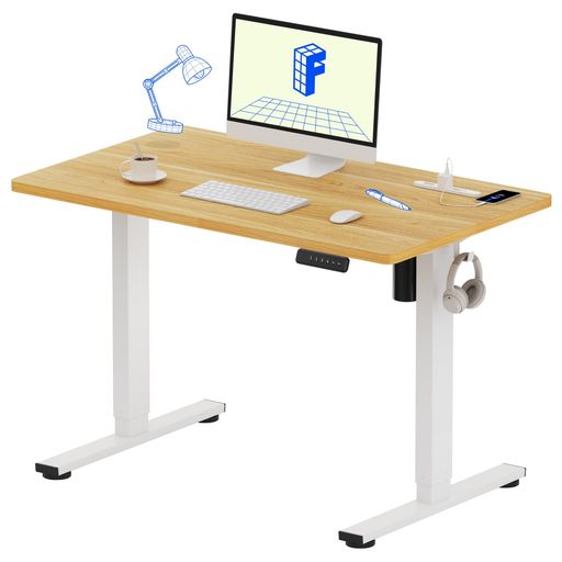 FlexiSpot 電動昇降デスク EF1Pro USB&コンセント付き フック メモリ機能 耐荷重60kg 5年保証 100*60cm 白+メープル
