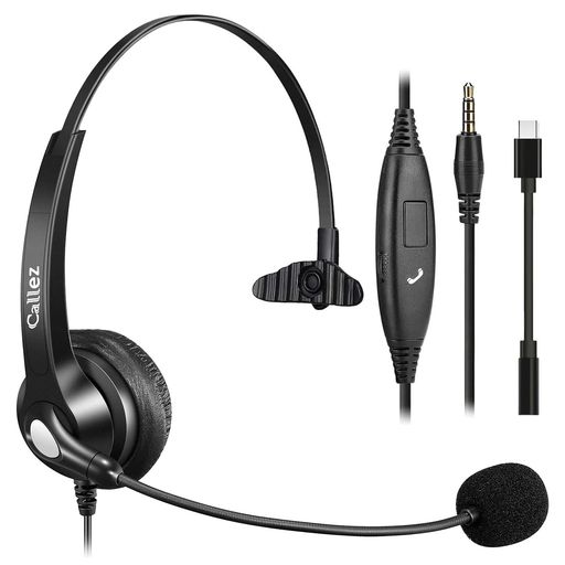 Callez3.5mm携帯電話用ヘッドセットノイズキャンセリングマイク付きPC用ヘッドホンiPhone、PC、スマートフォン、iPad、ラップトップに対応Web会議、Skype、業務用、在宅勤務、オンライン授業、…