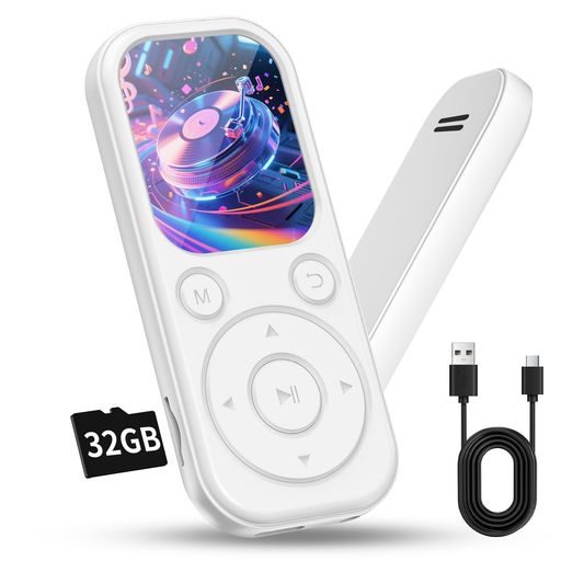 【Bluetooth5.4】MP3プレーヤー32GB最大128GB拡張可能スピーカー内蔵1.8インチ画面小型軽量長時間再生OTG対応FMラジオ・録音・電子ブック・動画再生対応通学・通勤・スポーツ・語学学習に最適