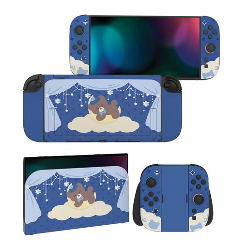 PLAYVITAL NINTENDO SWITCH 2(2025)本体・JOYCON対応 フルセット保護ステッカーシール 2セット カスタマイズ用ビニールステッカー ドック&グリップスシール付き【おやすみベア】