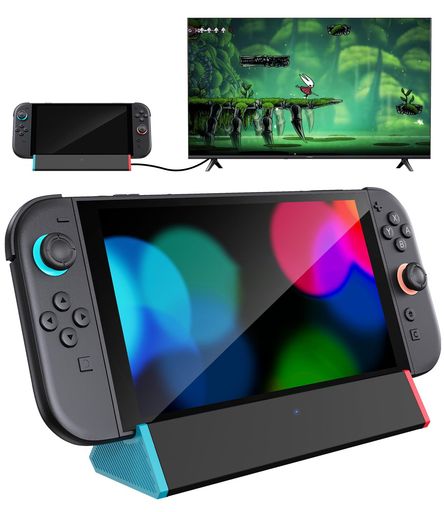 【Switch 2専用ドック】2025年発売のNintendo Switch 2専用ドッキングステーションです。Switch OLED / Switch Lite / 初代Switchには対応しておりません。(※ドック本体のみ付属、充電ケーブル・アダプターは含まれていません。純正Switch ACアダプターをご使用ください。)自宅でのTVゲームはもちろん、旅行先や友人宅でも手軽に大画面プレイを楽しめます。 【ワンタッチでTVモード切替】ドック背面のTV/テーブルモード切替ボタンを押すだけで、シーンに合わせて表示モードを簡単変更。TVに接続すれば大画面で迫力あるゲーム体験を楽しめ、テーブルモードなら省スペースでも快適にプレイ可能。8K・4K@120Hz・1080P出力に対応し、Switch 2では4K@60Hz出力をサポートします。より安定した映像出力のため、TV側のHDMI 1端子のご使用をおすすめします。 【本体をしっかり保護する設計】ガイド部分にはスプリング式バッファー構造を採用し、Switch 2を差し込む際の負担を軽減。毎日の抜き差しでも端子を傷つけにくく、安心して使用できます。