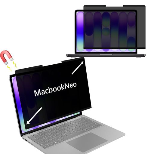 【対応機種】KiimLaa MacBook Neo 13インチ(2026年発売、A18 チップ対応) 用 取り外し可能プライバシーフィルター。付属の収納クリップで必要時にサッと装着!オフィス・移動中など様々なシーンで画面の覗き見をブロックします。 【プライバシー保護】正面からの視認性を確保しながら、側面からの覗き見を効果的に防ぎます。視野角が約60度(左右各30度)を超えると、画面が暗く表示されるため、新幹線やカフェなどの公共の場でも、情報漏洩のリスクを軽減できます。 ※ご注意:プライバシー保護の効果は、使用環境の明るさや見る角度によって異なる場合があります。 【磁気着脱式】 マグネットがピタッと自動位置決め!片手でもサッと装着可能。会議中や移動時は外してポケットに収納、必要な時だけサッと復元。底面の粘着テープがほこりを払って再装着できる持続性を実現。画面へのズレない固定で快適な視界をキープします。 【ブルーライト&amp;紫外線カット】本製品は、ブルーライトを約70%、紫外線を99%カットし、目の負担を軽減します。長時間の作業にも最適です。また、水を弾き、キズにも強いため、安全にご使用いただけます。