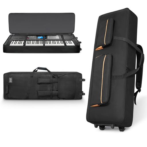 🎹【ユニークなアップグレードデザイン】キーボードケース 88鍵のサイズ144cmx48cmx18cm,スタンド付きのキーボードも楽に収納できます。88鍵のキーボードバッグは、ほとんどすべての人気の88鍵キーボードモデルに適しています。滑らかなキャスターと頑丈なハンドルを備えたこのキーボードバッグは、キーボードの運搬を簡単かつ便利にします。スーツケースを引くように引っ張るだけで、体力を節約し。家庭での収納にも、旅行用のピアノバッグとしても使用できます。キーボードが私たちのキーボードボックスにしっかりフィットすることを確認するために、ご購入前にキーボードのサイズを測定してください。 🎹【多層保護設計-完全防護】この88鍵電子ピアノ外層は900D*600Dオックスフォード布の防水・防塵仕様・傷防止、中層は10mmポリエチレンフォーム(EPE)製フルパッドのクッション層が衝撃の60%を吸収し、内層は超細繊維で傷や摩耗に強い、内部の 3 つのケーブル タイにより、ピアノをよりしっかりと固定し、ぐらつきを防ぎます。全方位でキーボードを守り、衝突や雨水、摩耗を恐れません。