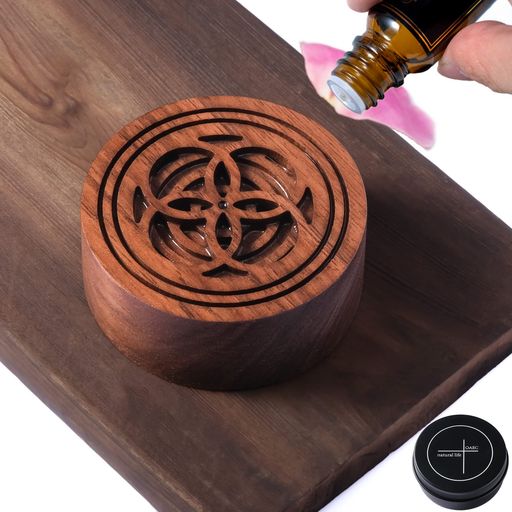 Oaec アロマストーン 木製 アロマディッシュ 缶入り 黒胡桃 直径50mm x 高さ20mm 車載 ポータブル アロマポット アロマすとーん 無垢 アロマウッド 安眠 瞑想 車 アロマ ディフューザー 水なし…