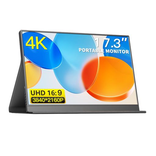 乐天商城 - 4Kポータブルモニター、17.3インチ3840x2160Pラップトップモニター、100%SRGB1500:1、400Nitsゲーム画面USBCHDMIコンピューターゲームディスプレイ、キックスタンド内蔵、外部モニター