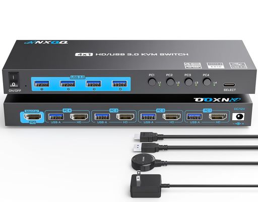 【4台のコンピューターを KVMスイッチ】このHDMI KVMスイッチを使えば、4台のコンピューターを操作して、1台のモニターと4台のUSB 3.0周辺機器を共有できます。モニタースイッチャーとUSBスイッチャーの両方の機能を兼ね備えています。複数のデバイスを用意したり、何度も抜き差ししたりする手間はもう必要ありません。生活がもっと楽になります! 【4K@60Hzのビジュアル体験をお楽しみください】ANQXX 4K KVMスイッチ HDMI は、最大4K@60Hzの解像度をサポートし、下位互換性も備えたハイエンド製品です。多くのお客様のニーズにお応えします。注:最終的な解像度は、使用するコンピューターのグラフィックカード、モニター、ケーブルによって異なります。ぼやけた画面とはおさらば。よりクリアな映像体験をお楽しみください。 【人間化されたEDID機能】このUSB 3.0 HDMI 切替器 はEDID機能を搭載しています。PC1からPC2に切り替え、そして再びPC1に戻しても、PC1はデフォルトでモニターに接続されたままなので、デスクトップレイアウトは変更されません。