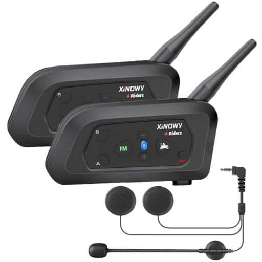 Mihono 4Riders Interphone バイク用 インカム V4 昇級版、ツーリング対応 4人同時通話可能 FMラジオ 音楽 IP65防水 ブルートゥース インターコム HI-FI音質 Siri対応 付属品全部同梱