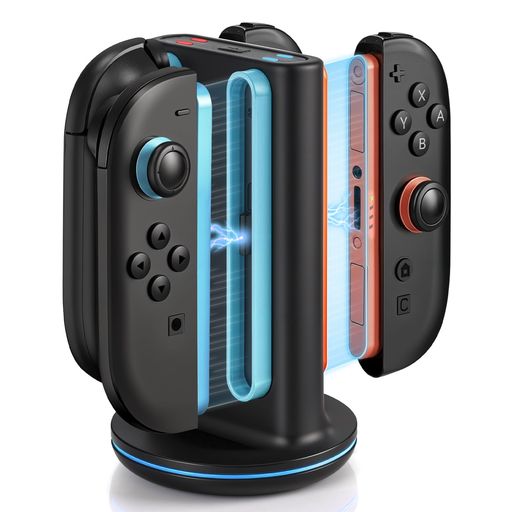 【Joy-Con 2専用設計】この充電ドックはSwitch 2のJoy-Con 2コントローラー専用に設計されています。コントローラーをしっかりと固定し、安定した充電と取り外しを実現します。 【4台同時充電対応】4つの充電スロットを搭載し、1台から最大4台のJoy-Con 2コントローラーを同時に急速充電可能。複数プレイヤーでの使用にも最適です。 【RGBライティング搭載】9種類のRGBライティングモードを搭載。ボタン操作で簡単に切り替え可能で、電源を切っても最後に使用したモードを記憶する便利なメモリ機能付き。 【リアルタイム充電インジケーター】各スロットに充電インジケーターを搭載し、充電状況を一目で確認可能。赤色で充電中、青色で満充電または待機状態を表示します。 【高速充電・便利なType-C給電】Type-Cポートを搭載し、Switch 2ドックからの電源入力に対応。約2.5時間でフル充電でき、効率的な使用が可能です。