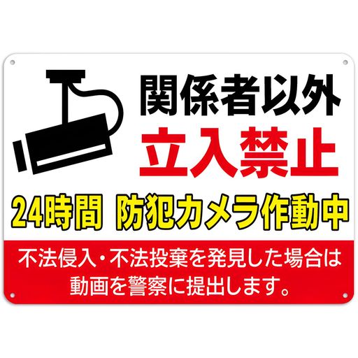 乐天商城 - 【関係者以外立入禁止防犯カメラ作動中不法侵入不法投棄禁止立ち入り禁止防犯24時間看板】禁止看板プレート看板屋外防水仕様の大きな看板