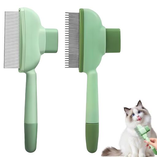 乐天商城 - XIANFQNKJ猫犬用コームペット用ブラシワンプッシュ式抜け毛取りコーム猫犬兼用ノミ取り櫛密歯&長短歯痛くないくし長毛・短毛種対応トリミング用グルーミングコーム(グリーン)