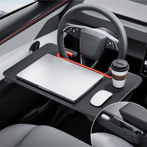 YONZEE 2in1折りたたみ式 車ハンドルテーブル ハンドルデスク 車隙間クッション&収納ボックス付け 車載用 カーボン調 シートギャップオーガナイザー ノートPC/食事/書き物対応 多くの車種に…