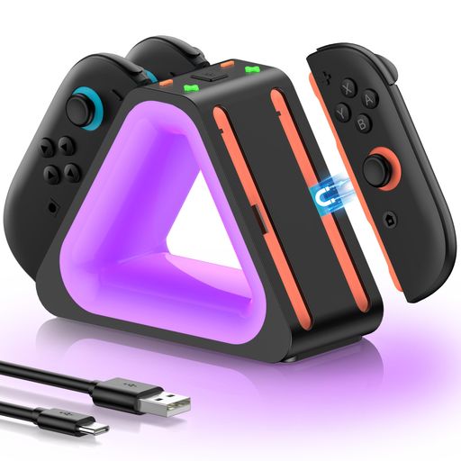 Switch 2 Joycon充電スタンド 4台同時高速充電 マグネット吸着式 保護チップ搭載 8つのRGBライトモード 収納スタンド 滑り止め付きドック USB-Cケーブル付属 Switch2対応 三角式スタンド