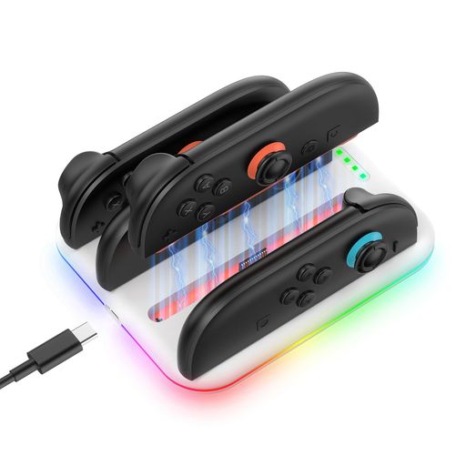 【急速&amp;効率的な充電】Nintendo Switch 2コントローラー(2025年モデル)専用に設計されており、急速充電機能でJoy-Conコントローラー4台を同時に充電できるので、いつでもすぐにプレイできます 【マグネット式コントローラー設計】マグネット式コントローラー充電スタンドでスムーズなドッキングを実現。Joy-Conコントローラーをしっかりと固定し、充電中に誤って外れてしまうことを防ぎます 【LED表示】内蔵のLED表示システムで充電状況をリアルタイムで表示。コントローラーの充電が完了し、使用可能になったことをすぐに確認できます 【USB Type-C充電ケーブル】高品質のUSB Type-C充電ケーブルを備えたこのSwitch 2ドックは、Nintendo Switch 2のアクセサリーに安定した信頼性の高い電源を提供します 【カスタマイズ可能なRGBライトモード】5つのカスタマイズ可能なRGBライトモードでゲーム環境を強化し、セットアップにスタイリッシュなタッチを加えます。