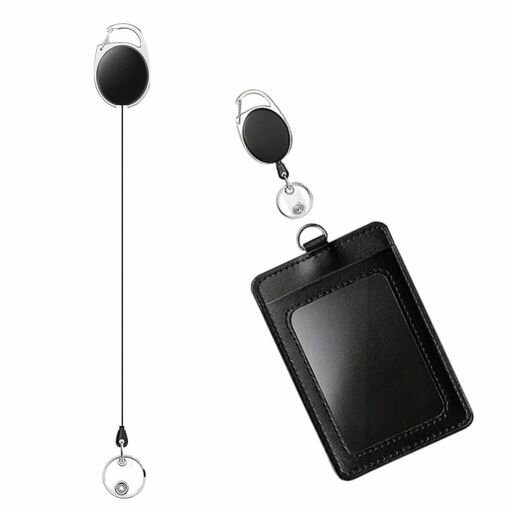 BRIIKPPパスワードボックス両面社員証クリップ伸縮リール付き薄型PUレザーIDカードホルダー名刺入れカードケース伸縮可能