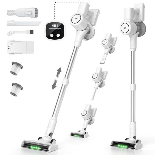 🏅【見逃せば損!高性能ブラシレスモーター&amp;9900KPaハイパワー&amp;超大容量バッテリー】 掃除機 は独自開発の新規高速回転DCブラシレスモーターを搭載し、最大9900KPaの驚異的な吸引力を実現でき、従来のモーターより一層軽量で、電力も節約し、そうじきの性能も清掃力も450%UP!12500mAh超大容量一体式バッテリーを採用し、接触不良率を大幅に下げ、耐久性も寿命も5倍に向上!60分まで長時間連続稼働で、200m2の家のお掃除も楽々!3段階の吸引力モードで、床面とゴミによって自由に切替えられます。 🏅【2026改良進化モデル!性能革命!強化グリーンLEDライト&amp;混毛技術採用V型回転ブラシ&amp;零隙間技術】洗練されたフロアヘッドで、コードレス掃除機 全体性能が抜群!進化版4つの強化緑色LEDライトで、見えづらいゴミを浮かび上がらせて、また零隙間技術に加えてフロアをピカピカになるまで徹底的に掃除できます。新規のV型回転ブラシは硬い毛と柔らかい毛(Y字毛)をあわせることで、髪の毛やペット毛の絡みをカンタンに解消し、畳やフローリングの拭きあげはもちろん、絨毯の奥までもしっかりと清掃できます。
