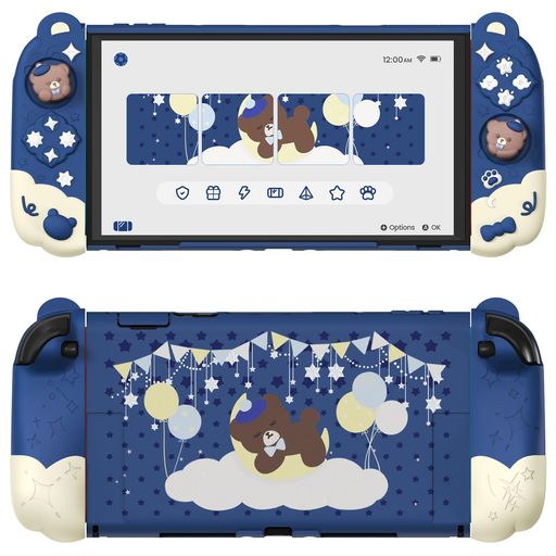 PlayVital Switch2用ドック対応保護カバーセット switch 2ドック対応 – スイッチ2対応着脱式 耐衝撃 傷防止 可愛いシリコングリップ&くまちゃんスティックカバー付き|おやすみベア-ミッドナイ…
