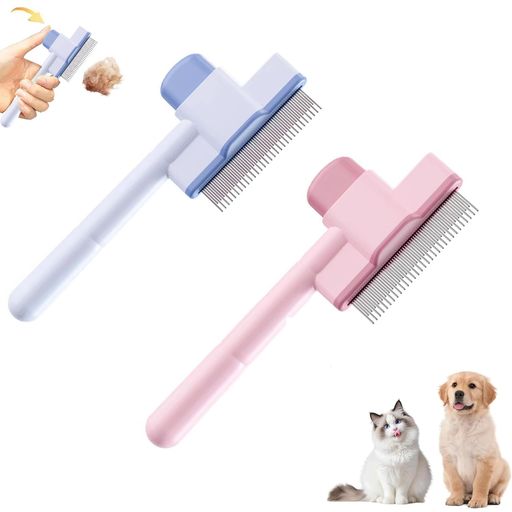 【2本セット】ペット用ブラシ 猫 犬 くし 抜け毛取ワンプッシュ式 猫 ブラシ簡単 ...