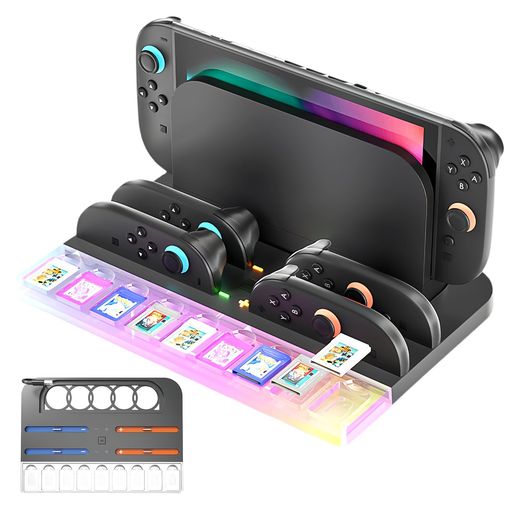Switch 2用 Joy Con 充電スタンドLwuckbarrt Joycons用コントローラー充 電 左/右 ハンドル 4台同時充 電 急速充電器 9枚ゲームカード収納可能 LED指示ランプ