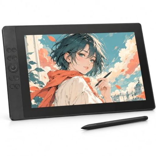 1|画面を見ながら、イラストや漫画を描く 15.4インチのフルHD(1920x1080)画面を備えた液晶ペンタブレット。フルラミネーションとアンチグレア仕様で、線画から着彩まで取り組めます。初めて液タブを使う方にも、パソコンでのイラスト・漫画制作にも。本製品は単体では使用できません。 2|筆圧と傾きで、線の表情をコントロール 付属のU-Pencilは16,384段階の筆圧感知とプラスマイナス60°の傾き検知に対応。力の入れ方やペンの角度を活かした描画が可能です。充電不要で、ペン後端には消しゴム機能を搭載。筆圧・傾き・消しゴムの動作は、使用するソフトや設定により異なります。 4|よく使う操作を、手元にまとめる 本体に8個のショートカットキー、ホイール、ホイール切替ボタンを搭載。ブラシサイズの変更や画面の拡大・縮小など、よく使う操作を手元にまとめられます。ドライバーでは16個のフローティングショートカットも設定可能。対応機能はOS・ドライバー・ソフトにより異なります。
