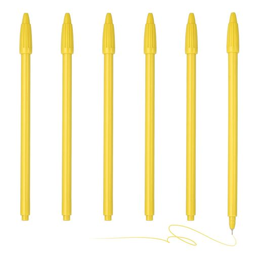 仕様: 材質: プラスチック; ペン本体カラー: イエロー; インクカラー: イエロー; ペン先直径: 0.5mm / 0.02インチ; 全長: 16cm / 6.3インチ; 内容物: カラーゲルインクペン6本 特長: 軽量で表面が滑らか、握り心地の良いプラスチック製ボディ。丈夫で落下に強く、内部のインクカートリッジを保護します。安定したインクフローで滑らかな書き味、速乾性があり滲まない鮮やかな発色で、日常のライティングタスクに最適です。 このゲルペンは、メモ取り、ジャーナリング、スケッチ、絵画、スク ラップブッキング、落書き、デコレーション、手作りカード作成、DIYプロジェクトでの重要部分の強調など、幅広く使用できます。事務所ワーカー、教師、ビジネスパーソン、アーティストなど、様々なユーザーのライティングやクリエイティブな目的に最適です。 使用方法: インクが少なくなったら、ペン先を回して外し、互換性のある替え芯と交換すれば継続して使用できます。 注意: 使用後は必ずキャップをしっかり閉め、ペン先の乾燥や紙面への誤った傷つけを防いでください。