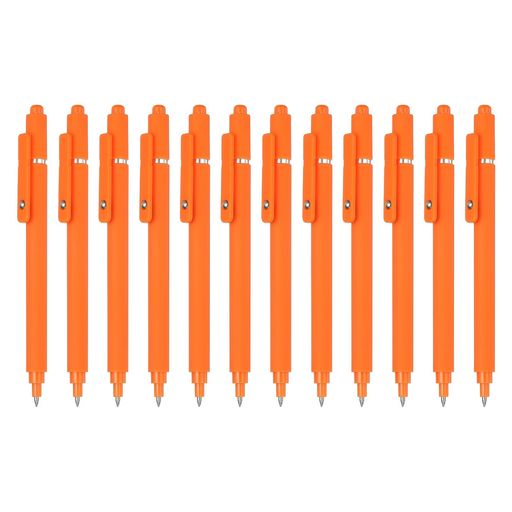 仕様: 材質: プラスチック; ペン本体色: オレンジ; インク色: 黒; ペン先サイズ: 0.5mm / 0.02インチ; ペン本体直径: 10mm / 0.4インチ; 全長: 14.7cm / 5.8インチ; 内容量: 12本セット 伸縮式ゲルペン 特徴: 0.5mmの細字ペン先で、スムーズな書き味と速乾性のあるインクがにじみを防ぎます。頑丈なプラスチック製で、長期間の使用に耐えます。クリップにはスチールボールが内蔵されており、ノートや書籍に固定しても紙を傷めません。クラシックなデザインのカラーゲルペンで、たっぷりのインク容量が様々な筆記作業に対応。日常使いに最適な細字ゲルペンです。 使用方法: シンプルな伸縮式デザインで、末端のボタンを押すだけでペン先の出し入れが可能。キャップ不要で使いやすく収納にも便利です。 用途: この伸縮式ゲルペンは、会議、勉強、メモ取り、ジャーナリング、計画立案など、日常の様々な場面で使いやすいです。事務所、自宅、旅行先でも安定した書き味を発揮します。スタイリッシュな細字ゲルペンで、友人や先生への贈り物にも最適です。