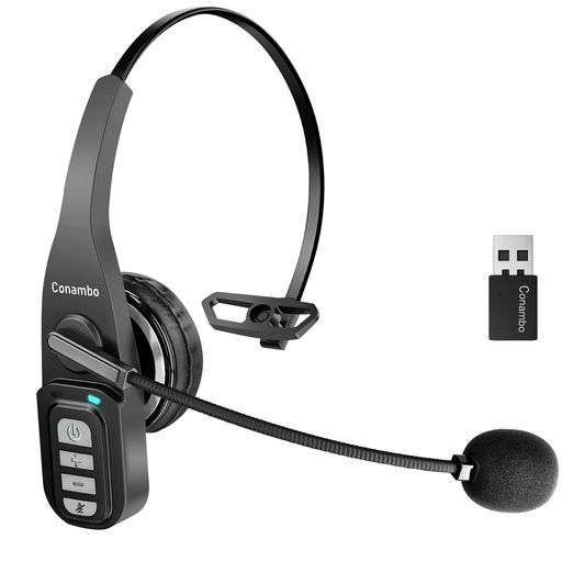 ConamboJBT900Bluetoothヘッドセット片耳マイク付き左右耳兼用ノイズキャンセリングマイクワイヤレスヘッドセットミュート機能携帯電話に適用USBアダプター付きAndroidiPhoneiPadPC対応