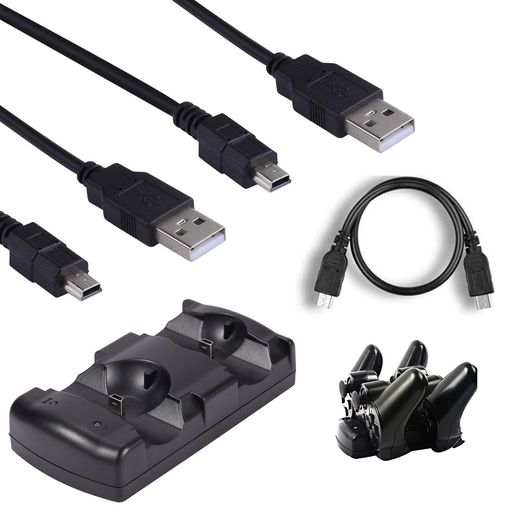 Yizerel PS3 コントローラー充電器 充電ケーブル2本付き Playstation 3 / PS3 スリム移動コントローラー 充電ドックスタンドステーション デュアルミニUSB充電ケーブル&LEDインジケーター付き (3パ…