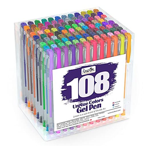 Lineon ジェルボールペン カラーペン 108色セット 水性 カラーボールペン ゲルインク 耐光 耐水 大人の塗り絵 イラスト お絵描き 落書 スケッチ デザイン 手帳 ノード メモ取り メタリック …