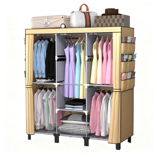 衣装庫、ジッパー付きポータブル衣装庫。ポータブル衣装庫は衣服を吊るすために使用し、4本の吊り棒と収納キャビネットを備え、広く大容量の収納スペースを有しています簡易クロー…