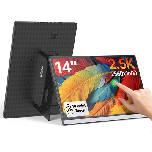Intehill モバイルモニター 14 インチ 自立型 タッチパネル QHD 2.5K (2560x1600) 超薄・軽量 マルチタッチ対応 モバイルディスプレイ VESA 黄金比 16:10 ポータブルモニター IPS