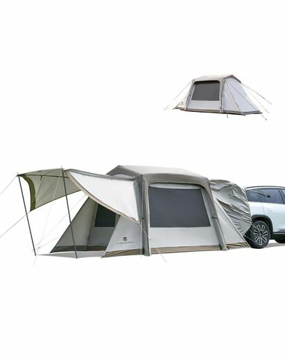 乐天商城 - MOBIGARDENカーサイドテント3WAYエアーテント11.7m22-4人用ファミリーテント設営簡単車用アウトドアオールシーズン適用登山公園キャンプ収納袋空気入れ付きNXAT-01WT