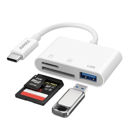 【AVMAX 3in1 一体型カメラカードリーダー|スマホ容量不足を一発解消】 SD スロット (SD/SDHC/SDXC/RS-MMC/MMC-Micro)・TF スロット (Micro SD 全規格)・USB-A ポートの 3 端子一体化設計。SD カード、TF メモリカード、USB メモリの読み書きに対応。スマホ標準「ファイル」アプリだけで、撮影写真・動画・音声、Word/PPT/Excel/PDF など業務資料を双方向自由に転送。カメラ撮影データ移行・スマホデータバックアップに最適、1 台で複数ストレージをまとめて管理可能。 【OTG プラグ &amp; プレイ|PC 不要・通信量消費なしで即転送+変換アダプタ兼用】 標準 USB OTG 機能内蔵、Type-C スマホ・タブレットと USB 記憶メディアを直接接続可能。専用ソフト・インターネット接続が一切不要、外出先でもデジカメ写真・動画を瞬時にスマホへ取り込めます。旅行・現場撮影時にパソコンを持ち運ぶ手間を大幅に削減できます。