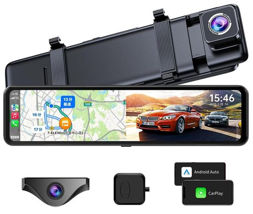 OKYESドライブレコーダーミラー型前後カメラデジタルインナーミラーGセンサー音楽/通話対応Siri/Googleアシスタント対応FM送信GPS搭載