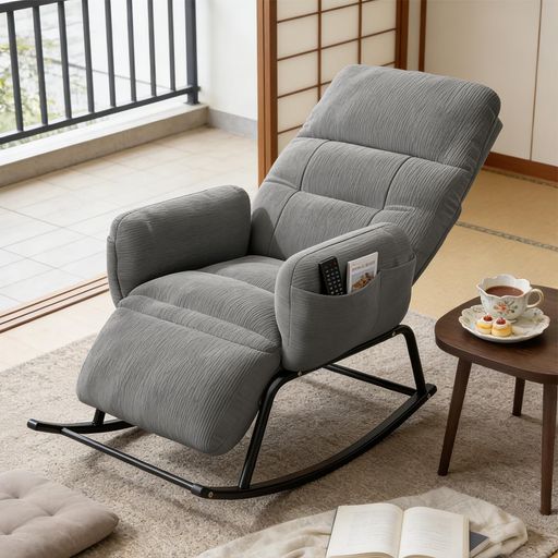 🍒【頑丈・安定】フレームは高品質の鉄で、しっかりとした構造で、耐荷重が強く、長期間にわたり優れた安定性と耐久性を提供します。前傾30°、後傾15°の角度で揺れるロッキングチェアは、頭・肩・腰・臀部をしっかり支え、転倒の心配がない安心感があります。 🍒【5段階に調節可能】ロッキングチェアの背もたれとレッグレストを5段階に調節可能です。シーンに応じて座ることも横になることも自由自在です。脚を心地よく安定させながらリラックスできます。座りがちな人々のための快適なリラックス空間を提供します。 🍒【快適な座り心地】揺れる椅子生地はコーデュロイ素材を採用しており、快適で通気性があります。ふわふわのおもちゃ専用綿を充填材として使用しており、へたりにくく、長時間座っても快適です。取り外し可能な布カバーのデザイン、掃除やメンテナンスが容易です。 🍒【人間工学デザイン】広々とした座面と奥行きで、まるでソファに座るような心地良い姿勢でリラックスできます。身体に優しくフィットするため、リラックスしたいときに最適です。さらに、本、雑誌やリモコンなどが収納できる側面にポケット付きです。 💕 製品の取り付けは簡単で、取扱説明書は不要です。