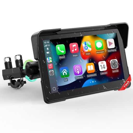 LAMTTO 7インチ バイク用ディスプレイオーディオ バイク ナビ バイク スマートモニター ワイヤレスCarPlay & Android Auto対応 IP67防水防塵 Bluetooth 5.0 音楽再生/通話/ナビゲーション対応 分割画面