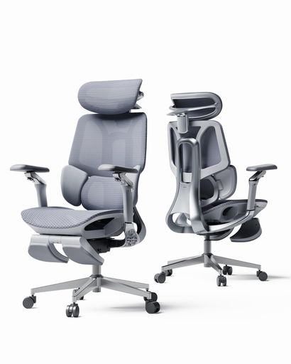 HbadaE3Proオフィスチェアメッシュ人間工学デスクチェアランバーサポート調整6Dアームレスト140°リクライニングオットマン付き座面奥行調整在宅勤務テレワークグレー