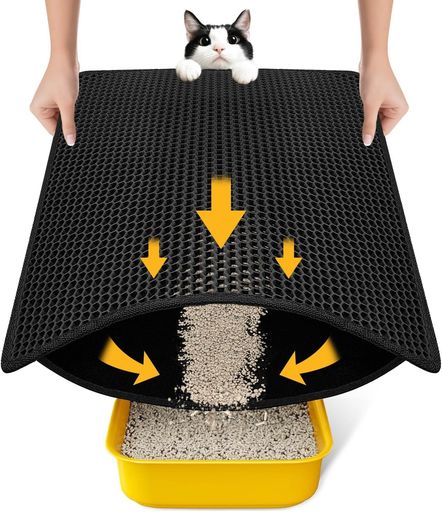 樂天商城 - 猫用トイレマット 猫砂取りマット 猫砂マット防水キャットリターマット、二重層EVA、無臭大きなグリッド、尿防止、簡単な掃除 (ブラック, 50 x 40 cm)