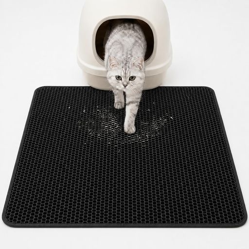 猫用トイレマット 猫砂取りマット 猫砂マット防水キャットリターマット、二重層EVA、無臭大きなグリッド、尿防止、簡単な掃除 (ブラック, 50 x 40 cm)