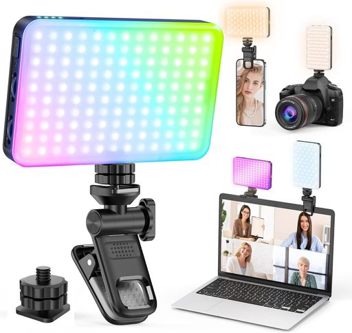 乐天商城 - 明るさ調節ライトスマホライトクリップ式自撮りライト撮影照明用ライトライトモードLEDビデオライト撮影用RGBビデオライト・3色モード&10色RGBモード無段階調光2500K-9000K色温360°