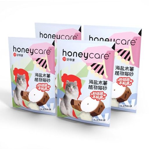 樂天商城 - HoneyCare キャッサバ猫砂 ハニーケア cassava猫砂 混ぜる ガッチリ固まる ネコ砂 猫トイレ砂 小粒 天然素材 約25.2L/1.25kg*4袋 しっかり消臭 飛び散らない 臭みから解放