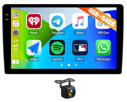 AUOMETO 10インチ 2DIN Android 15 ディスプレイオーディオ カーナビ 4GB RAM+64GB ROM 1280x720 Incellタッチパネル ワイヤレスCarPlay/Android Auto GPS Bluetooth